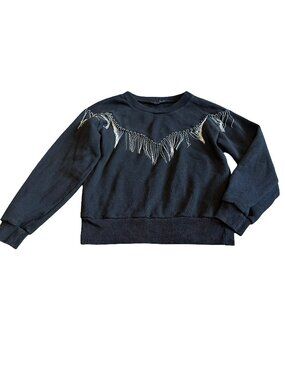 All Saints Black Pullover Sweater Sweatshirt Chain Tassel Stretch Size Small